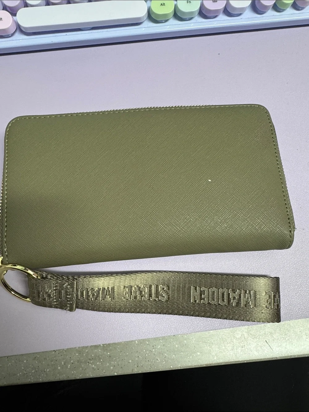 Steve Madden Light Olive Wristlet Wallet with Branded Strap